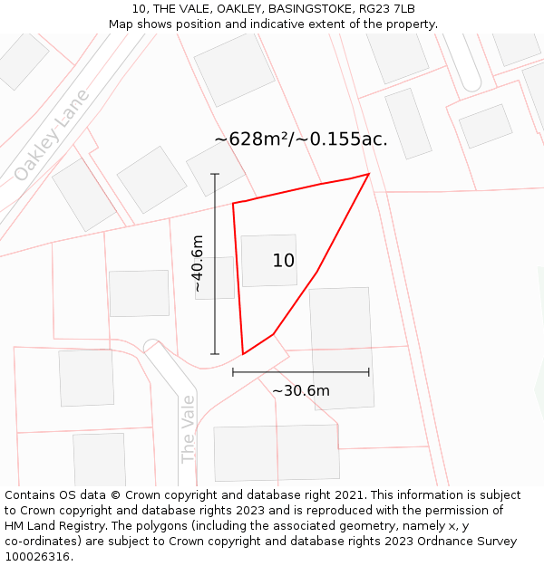 10, THE VALE, OAKLEY, BASINGSTOKE, RG23 7LB: Plot and title map