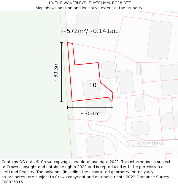 10, THE WAVERLEYS, THATCHAM, RG18 3EZ: Plot and title map