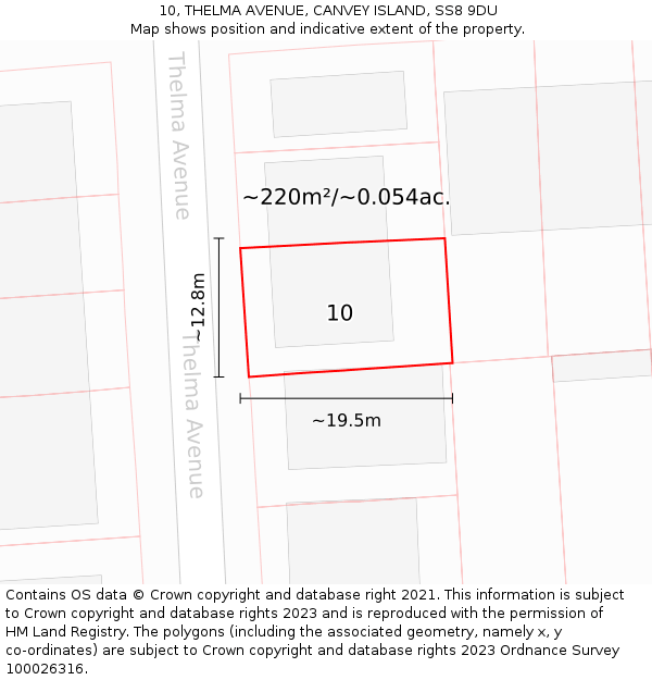 10, THELMA AVENUE, CANVEY ISLAND, SS8 9DU: Plot and title map