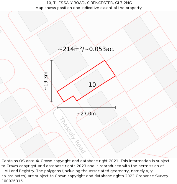 10, THESSALY ROAD, CIRENCESTER, GL7 2NG: Plot and title map