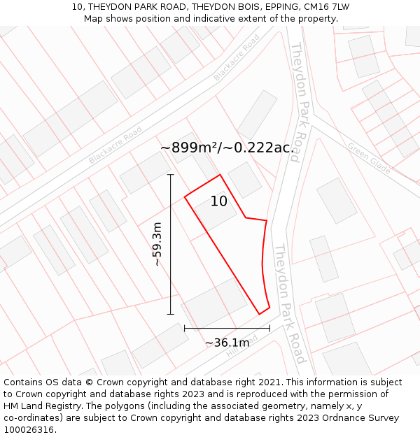 10, THEYDON PARK ROAD, THEYDON BOIS, EPPING, CM16 7LW: Plot and title map