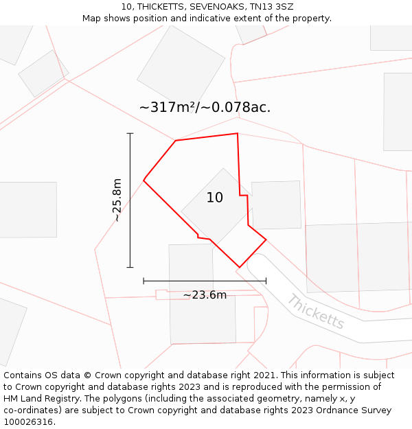 10, THICKETTS, SEVENOAKS, TN13 3SZ: Plot and title map