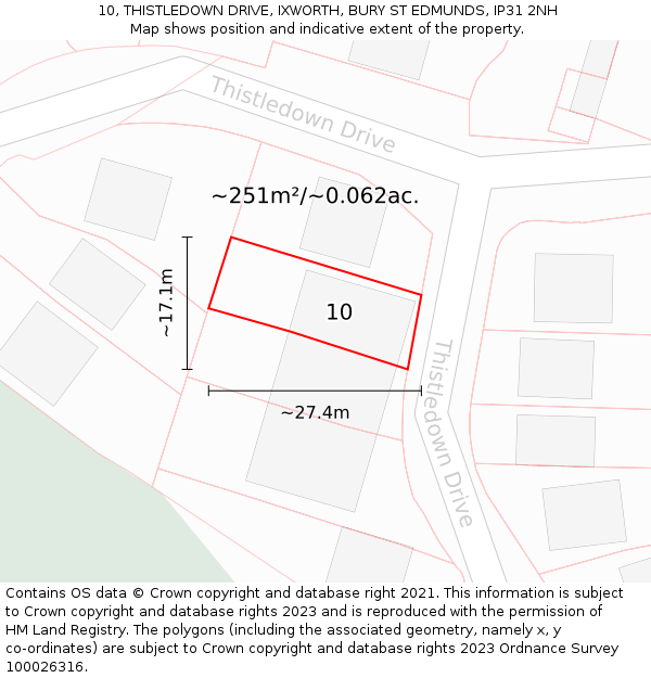 10, THISTLEDOWN DRIVE, IXWORTH, BURY ST EDMUNDS, IP31 2NH: Plot and title map