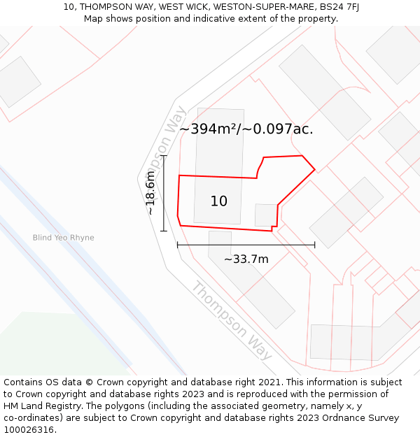 10, THOMPSON WAY, WEST WICK, WESTON-SUPER-MARE, BS24 7FJ: Plot and title map