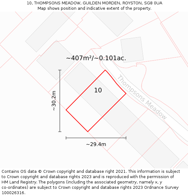 10, THOMPSONS MEADOW, GUILDEN MORDEN, ROYSTON, SG8 0UA: Plot and title map