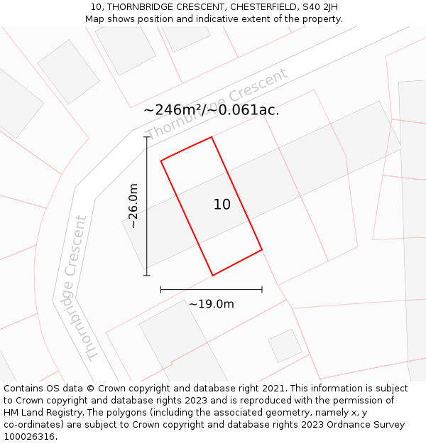 10, THORNBRIDGE CRESCENT, CHESTERFIELD, S40 2JH: Plot and title map