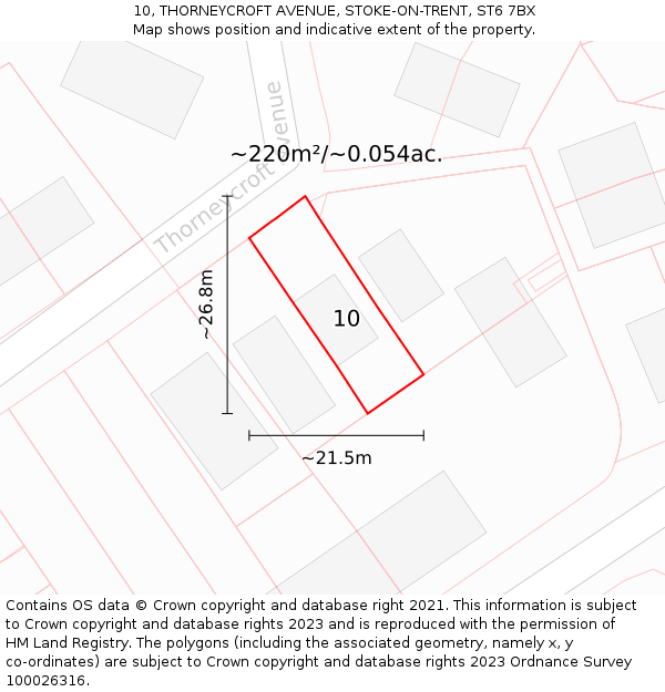 10, THORNEYCROFT AVENUE, STOKE-ON-TRENT, ST6 7BX: Plot and title map