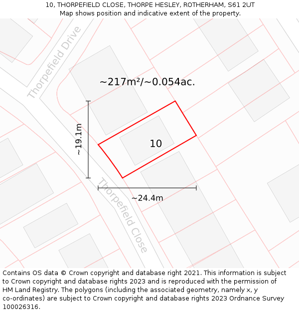 10, THORPEFIELD CLOSE, THORPE HESLEY, ROTHERHAM, S61 2UT: Plot and title map