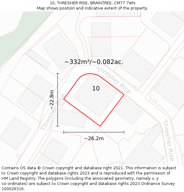 10, THRESHER RISE, BRAINTREE, CM77 7WN: Plot and title map