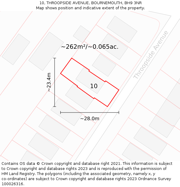 10, THROOPSIDE AVENUE, BOURNEMOUTH, BH9 3NR: Plot and title map