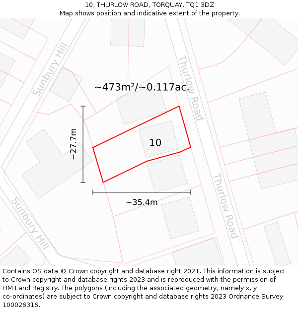 10, THURLOW ROAD, TORQUAY, TQ1 3DZ: Plot and title map