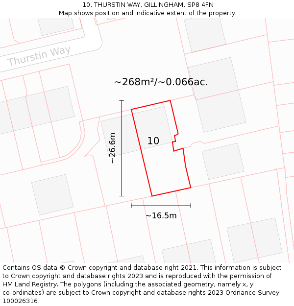 10, THURSTIN WAY, GILLINGHAM, SP8 4FN: Plot and title map