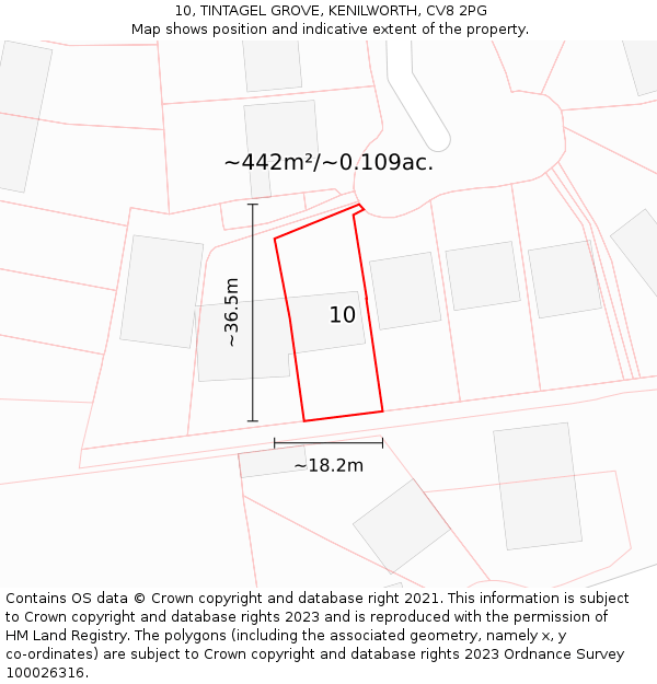10, TINTAGEL GROVE, KENILWORTH, CV8 2PG: Plot and title map