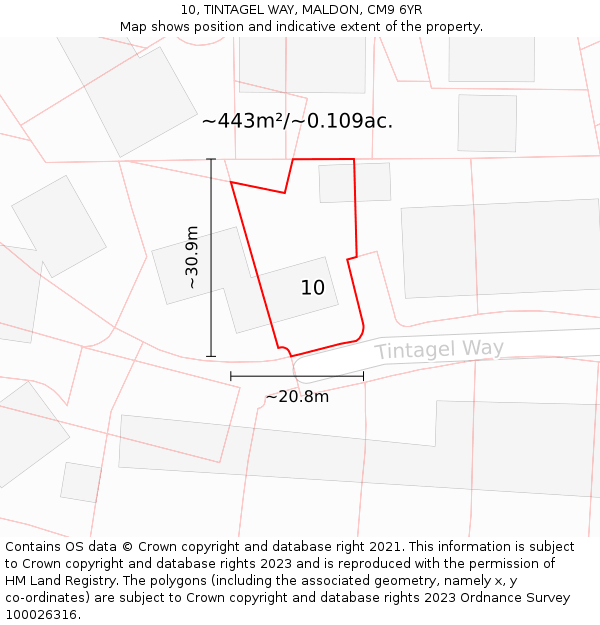 10, TINTAGEL WAY, MALDON, CM9 6YR: Plot and title map