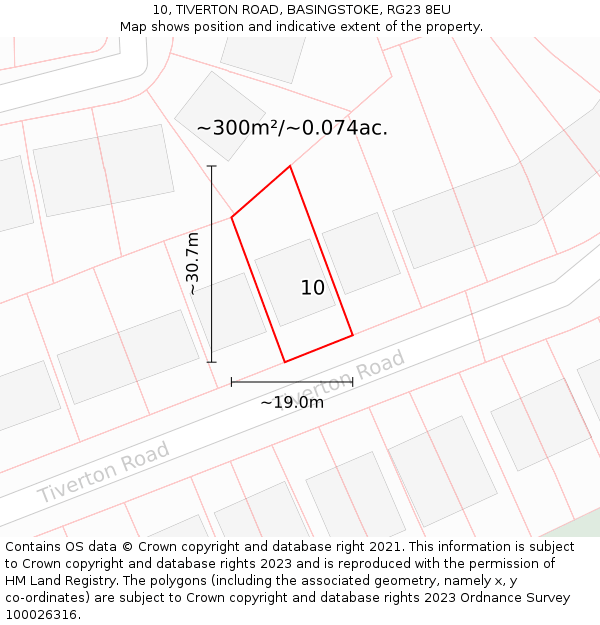 10, TIVERTON ROAD, BASINGSTOKE, RG23 8EU: Plot and title map