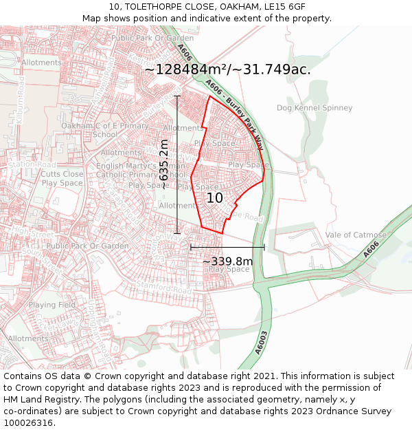 10, TOLETHORPE CLOSE, OAKHAM, LE15 6GF: Plot and title map