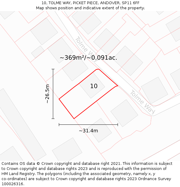 10, TOLME WAY, PICKET PIECE, ANDOVER, SP11 6FF: Plot and title map