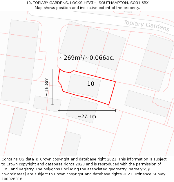 10, TOPIARY GARDENS, LOCKS HEATH, SOUTHAMPTON, SO31 6RX: Plot and title map