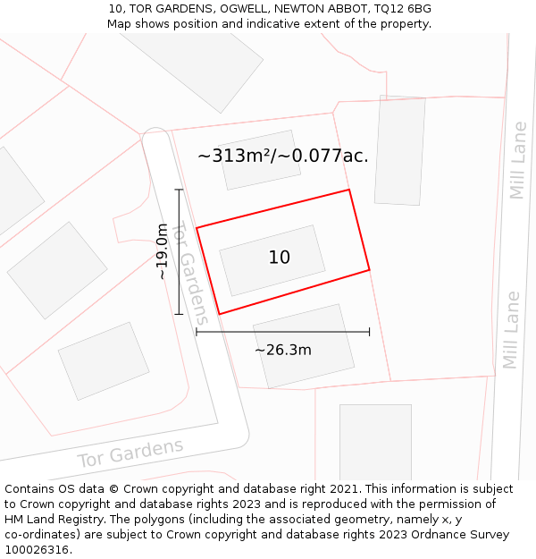 10, TOR GARDENS, OGWELL, NEWTON ABBOT, TQ12 6BG: Plot and title map