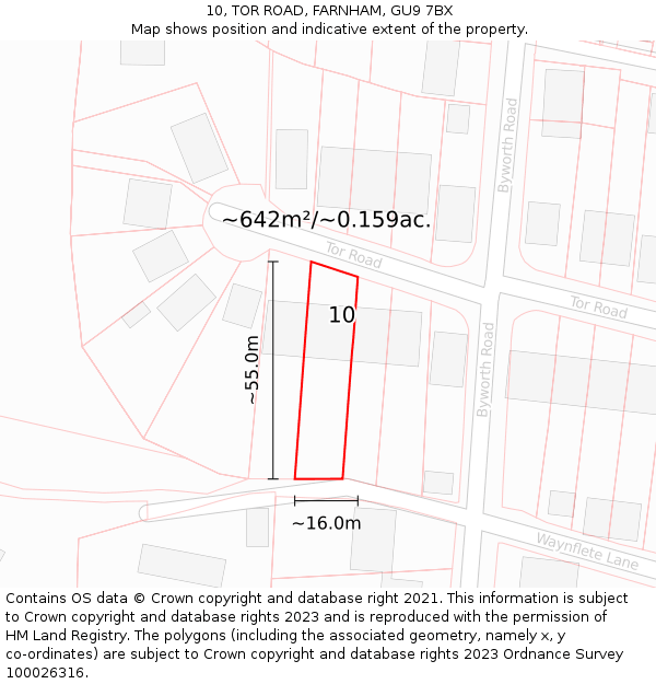 10, TOR ROAD, FARNHAM, GU9 7BX: Plot and title map