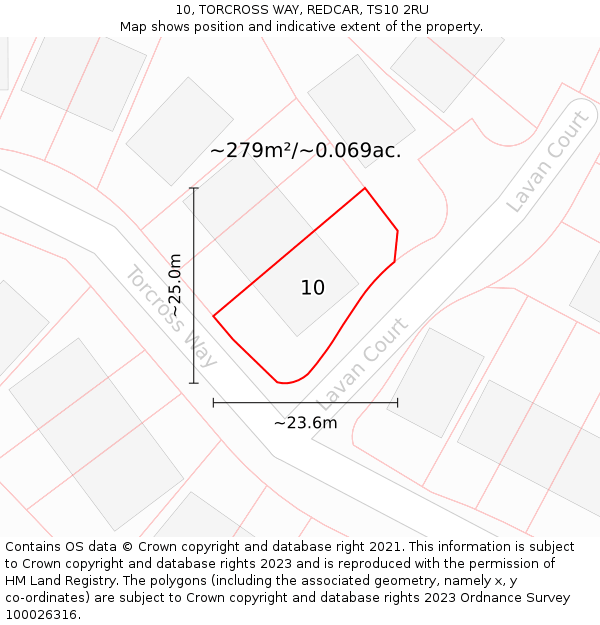 10, TORCROSS WAY, REDCAR, TS10 2RU: Plot and title map