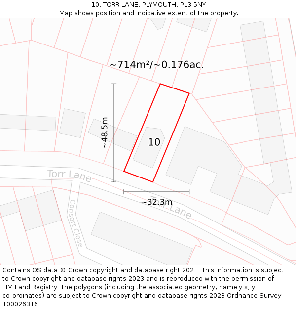 10, TORR LANE, PLYMOUTH, PL3 5NY: Plot and title map