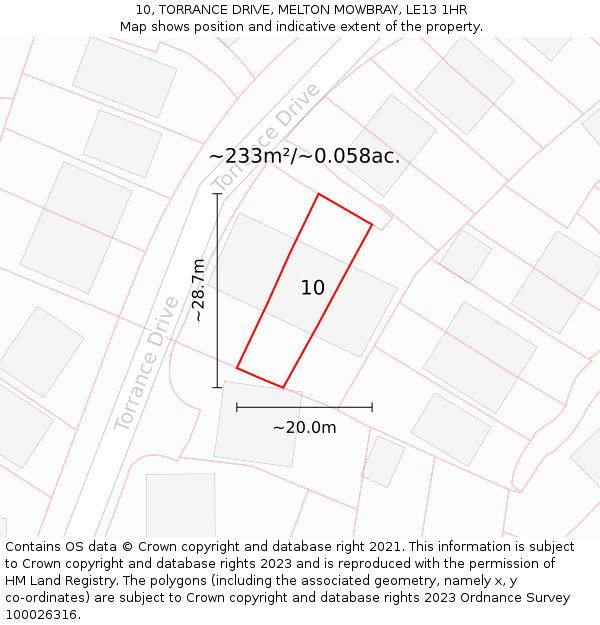 10, TORRANCE DRIVE, MELTON MOWBRAY, LE13 1HR: Plot and title map