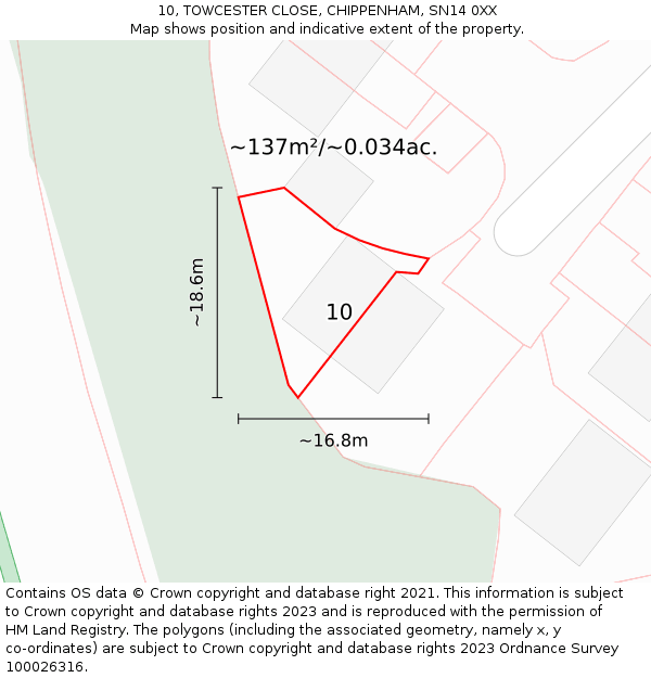 10, TOWCESTER CLOSE, CHIPPENHAM, SN14 0XX: Plot and title map