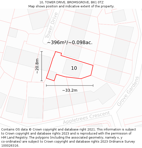 10, TOWER DRIVE, BROMSGROVE, B61 0TZ: Plot and title map