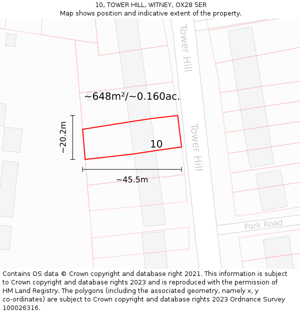 10, TOWER HILL, WITNEY, OX28 5ER: Plot and title map