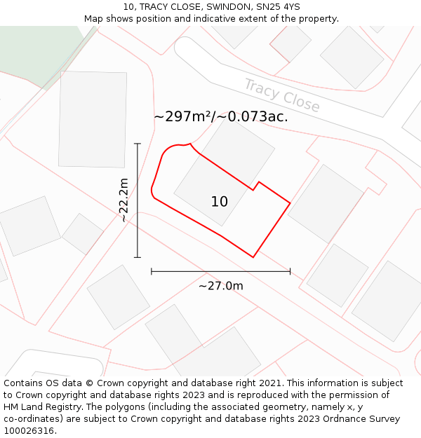 10, TRACY CLOSE, SWINDON, SN25 4YS: Plot and title map