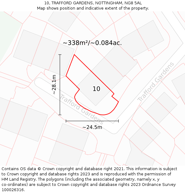 10, TRAFFORD GARDENS, NOTTINGHAM, NG8 5AL: Plot and title map