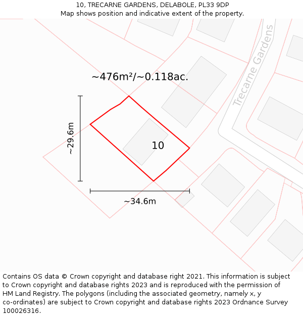 10, TRECARNE GARDENS, DELABOLE, PL33 9DP: Plot and title map