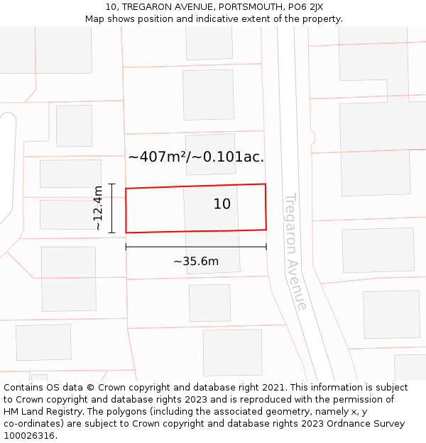 10, TREGARON AVENUE, PORTSMOUTH, PO6 2JX: Plot and title map