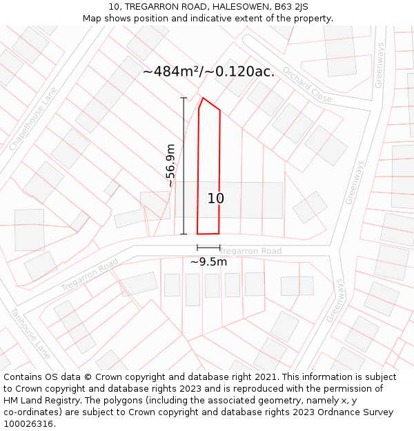 10, TREGARRON ROAD, HALESOWEN, B63 2JS: Plot and title map