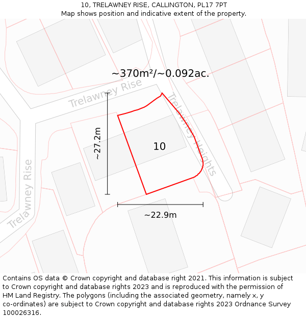 10, TRELAWNEY RISE, CALLINGTON, PL17 7PT: Plot and title map