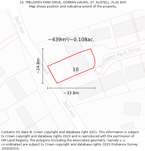 10, TRELISPEN PARK DRIVE, GORRAN HAVEN, ST. AUSTELL, PL26 6HX: Plot and title map