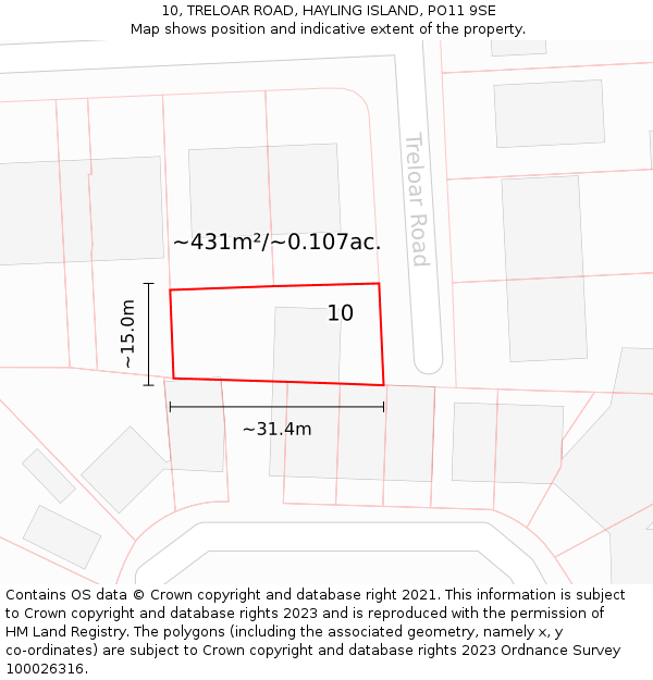 10, TRELOAR ROAD, HAYLING ISLAND, PO11 9SE: Plot and title map