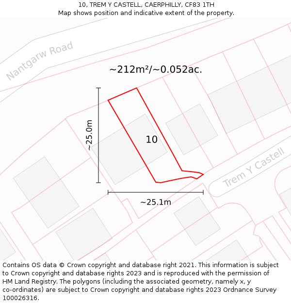 10, TREM Y CASTELL, CAERPHILLY, CF83 1TH: Plot and title map