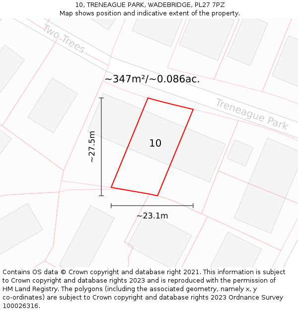10, TRENEAGUE PARK, WADEBRIDGE, PL27 7PZ: Plot and title map