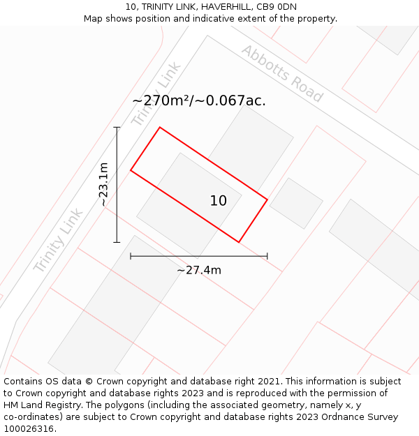 10, TRINITY LINK, HAVERHILL, CB9 0DN: Plot and title map