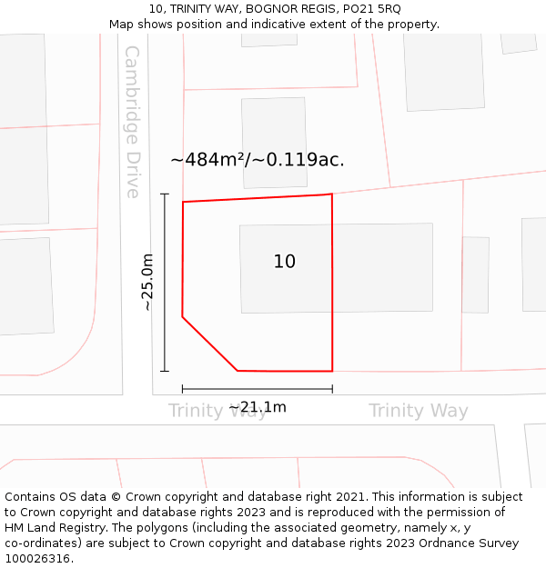 10, TRINITY WAY, BOGNOR REGIS, PO21 5RQ: Plot and title map