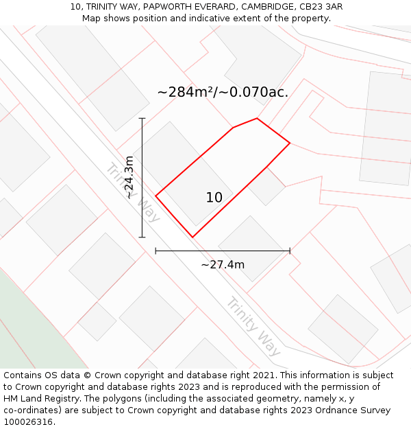 10, TRINITY WAY, PAPWORTH EVERARD, CAMBRIDGE, CB23 3AR: Plot and title map