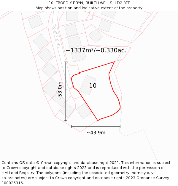 10, TROED Y BRYN, BUILTH WELLS, LD2 3FE: Plot and title map