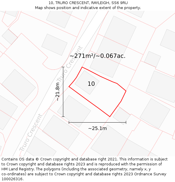 10, TRURO CRESCENT, RAYLEIGH, SS6 9RU: Plot and title map