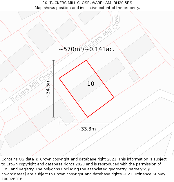 10, TUCKERS MILL CLOSE, WAREHAM, BH20 5BS: Plot and title map