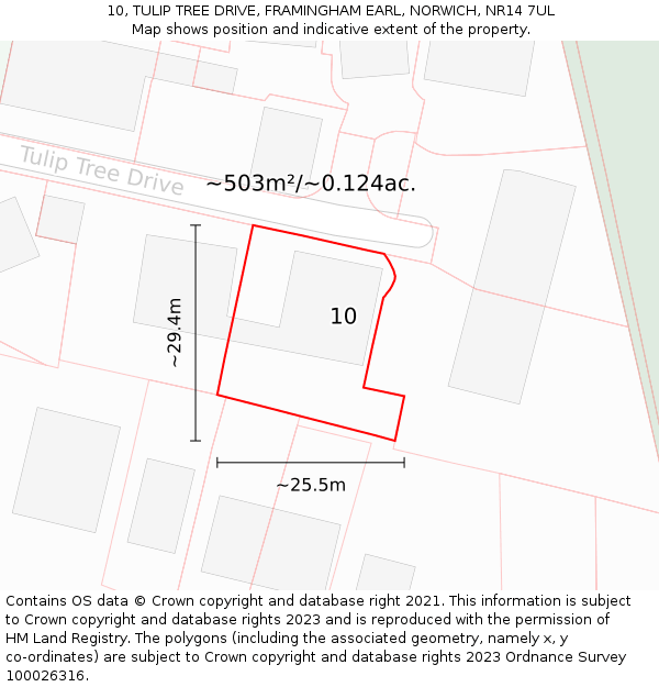 10, TULIP TREE DRIVE, FRAMINGHAM EARL, NORWICH, NR14 7UL: Plot and title map