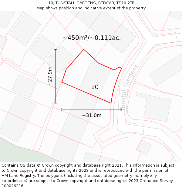 10, TUNSTALL GARDENS, REDCAR, TS10 2TR: Plot and title map