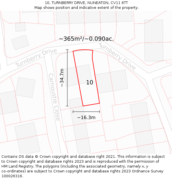 10, TURNBERRY DRIVE, NUNEATON, CV11 6TT: Plot and title map