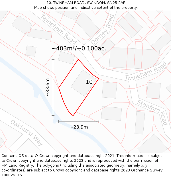 10, TWINEHAM ROAD, SWINDON, SN25 2AE: Plot and title map